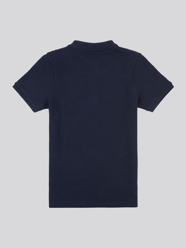 U.S. Polo Assn Blue Boys Interest Textured Polo 100% Cotton Shirt - Image 2 of 3