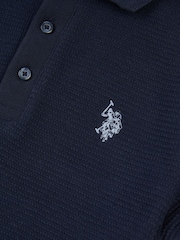 U.S. Polo Assn Blue Boys Interest Textured Polo 100% Cotton Shirt - Image 3 of 3