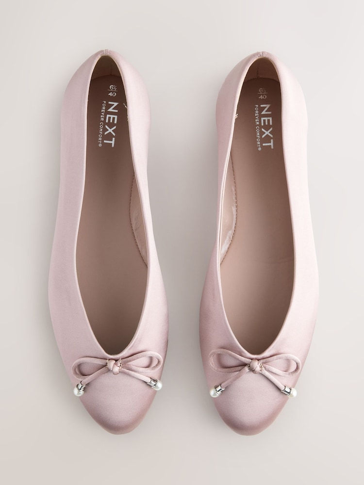 Dusky Pink Forever Comfort® Bridesmaid Pear Bow Detail Ballerinas - Image 1 of 11