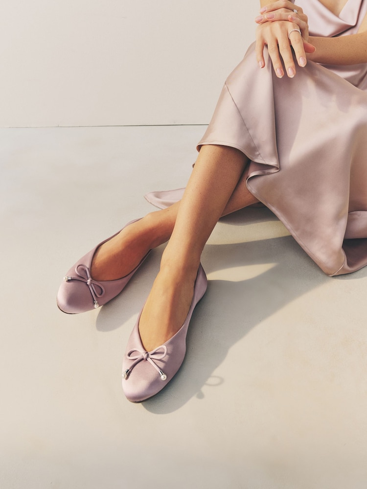 Dusky Pink Forever Comfort® Bridesmaid Pear Bow Detail Ballerinas - Image 2 of 11