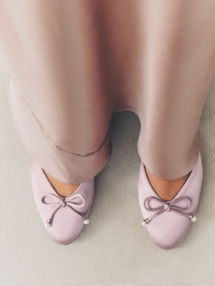 Dusky Pink Forever Comfort® Bridesmaid Pear Bow Detail Ballerinas - Image 4 of 11