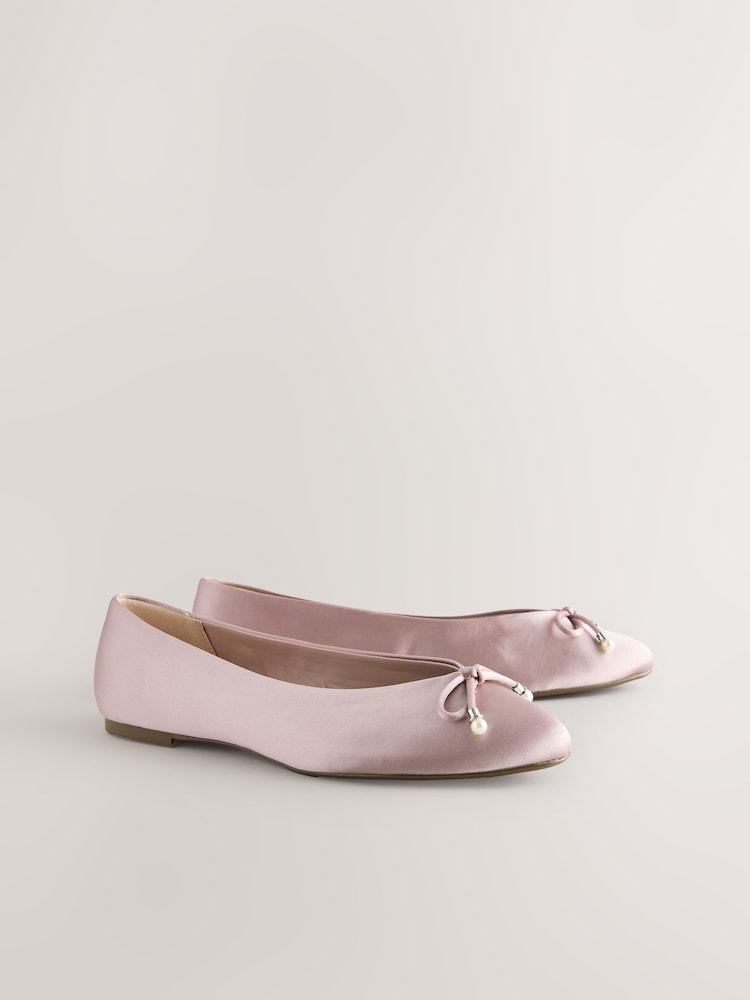 Dusky Pink Forever Comfort® Bridesmaid Pear Bow Detail Ballerinas - Image 8 of 11
