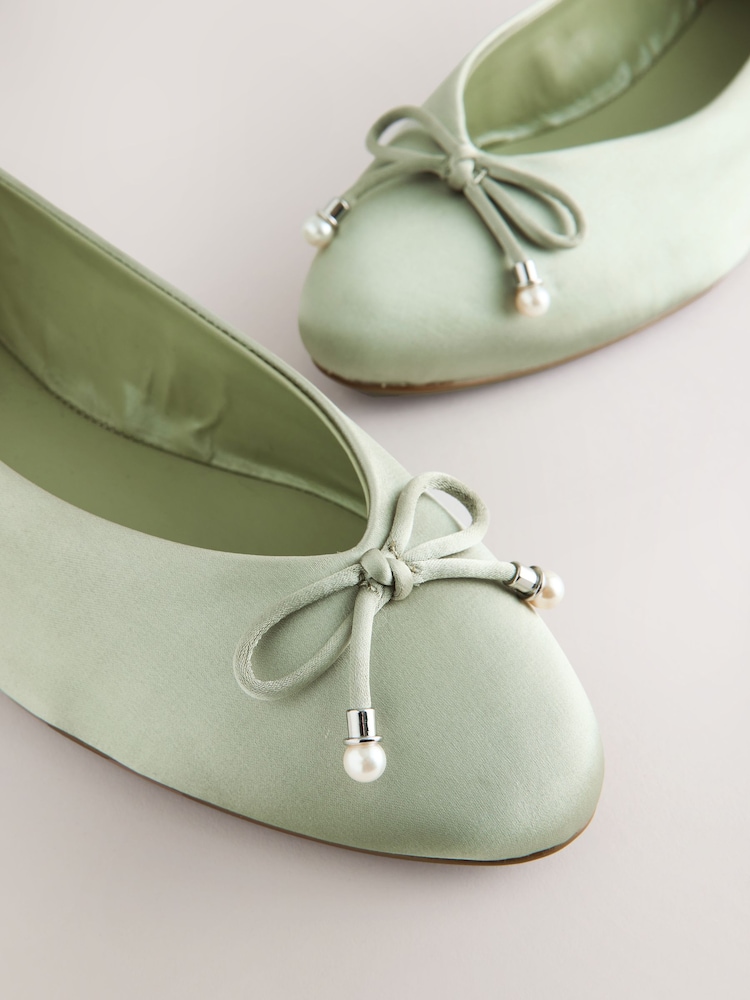 Sage Green Forever Comfort® Bridesmaid Pear Bow Detail Ballerinas - Image 11 of 11