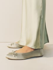 Sage Green Forever Comfort® Bridesmaid Pear Bow Detail Ballerinas - Image 2 of 11
