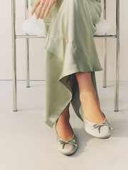 Sage Green Forever Comfort® Bridesmaid Pear Bow Detail Ballerinas - Image 3 of 11