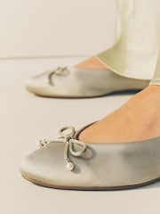 Sage Green Forever Comfort® Bridesmaid Pear Bow Detail Ballerinas - Image 6 of 11