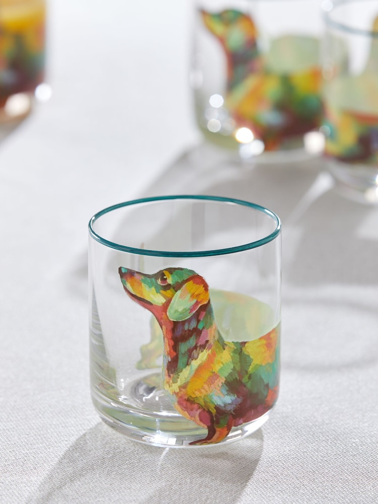 Set of 4 Teal Blue Sausage Dog Tumbler Glasses - Image 2 of 3 Set of 4 Teal Blue Sausage Dog Tumbler Glasses - Image 2 of 3