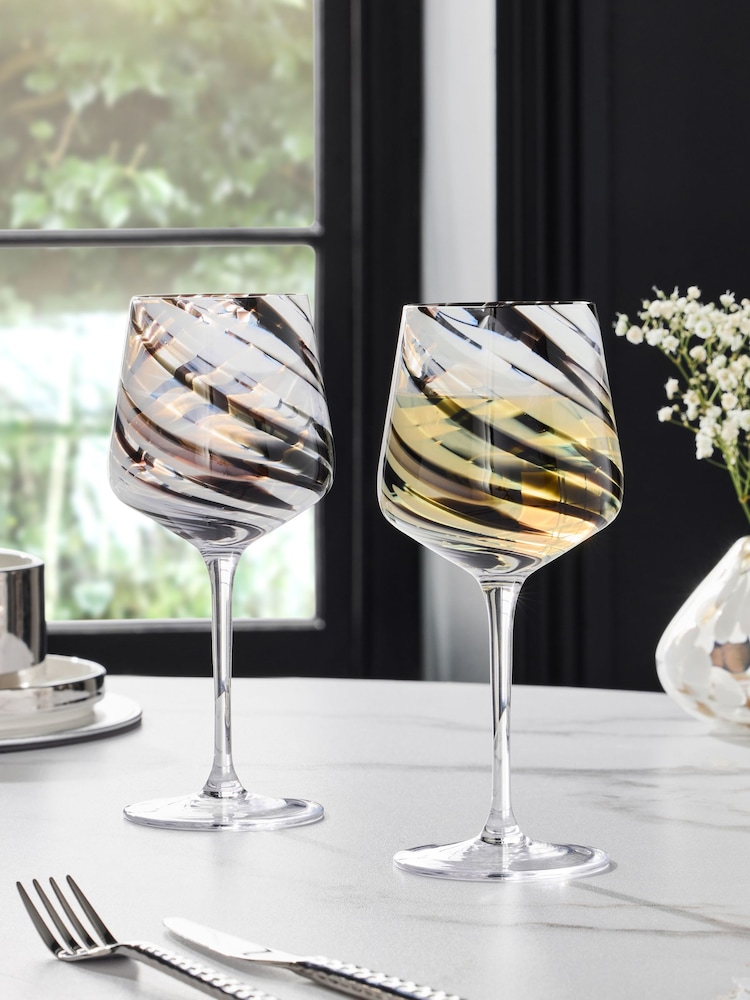 Set of 2 Black Confetti Swirl Wine Glasses - Image 1 of 3 Set of 2 Black Confetti Swirl Wine Glasses - Image 1 of 3