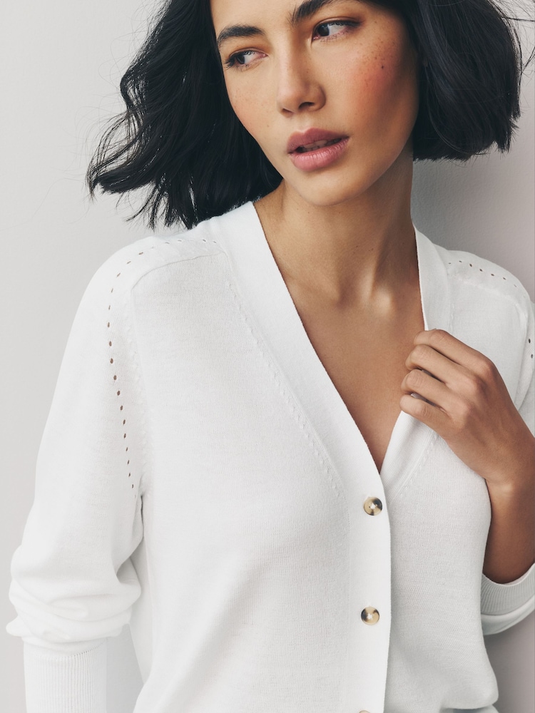 White Soft Touch Button Up Knitted Cardigan - Image 4 of 8