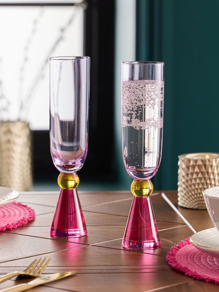 Set of 2 Multi Aubrie Bright Champagne Flutes - Image 2 of 3