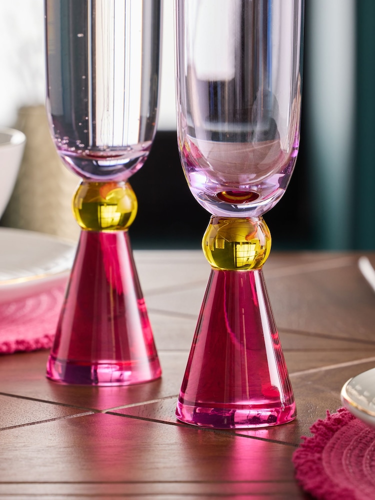 Set of 2 Multi Aubrie Bright Champagne Flutes - Image 3 of 3