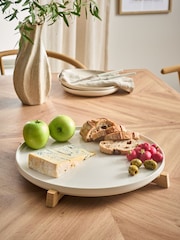 White Kya Platter with Wooden Stand - Image 1 of 6