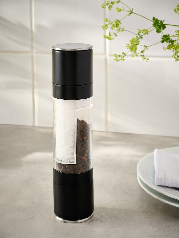 Black Steel Two in One Salt and Pepper Grinder - Image 1 of 3 Black Steel Two in One Salt and Pepper Grinder - Image 1 of 3