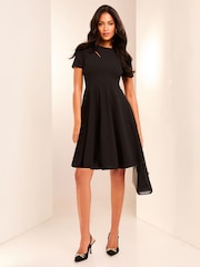 Lipsy Black Short Sleeve Spliced Skater Mini Dress - Image 2 of 4