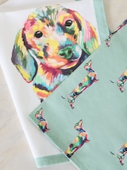 Set of 3 Teal Blue Sausage Dog Tea Towels - Image 4 of 4