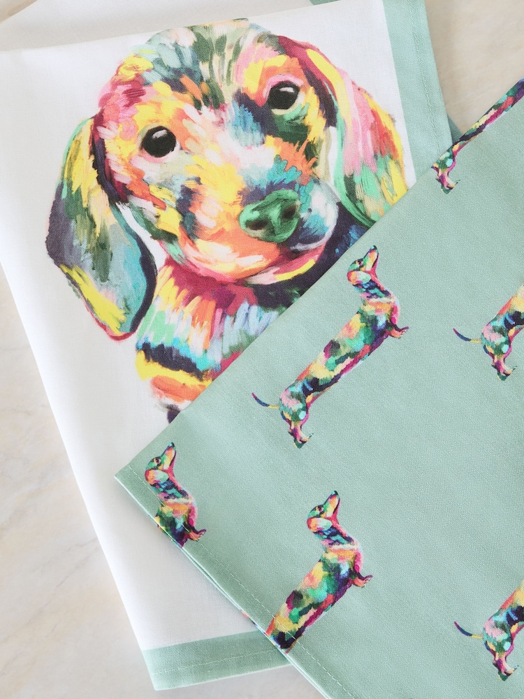 Set of 3 Teal Blue Sausage Dog Tea Towels - Image 4 of 4