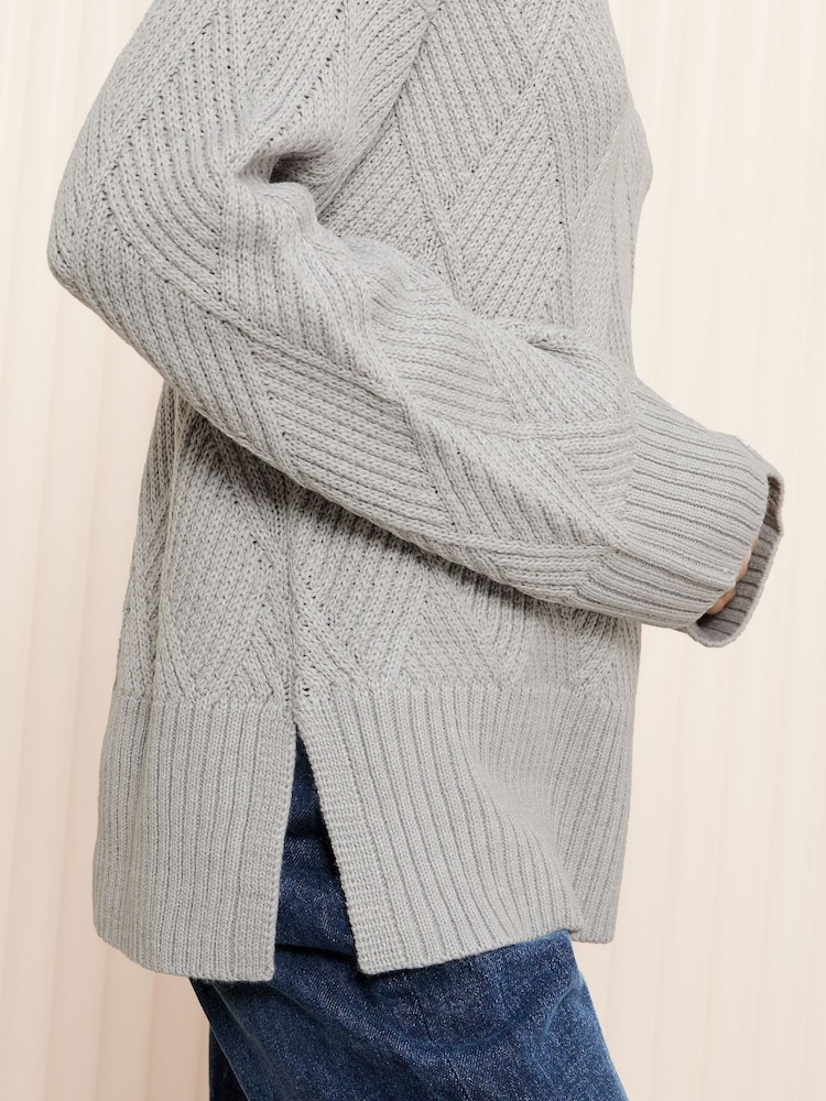 Friends Like These Grey Diamond Cable Jumper - Image 3 of 5