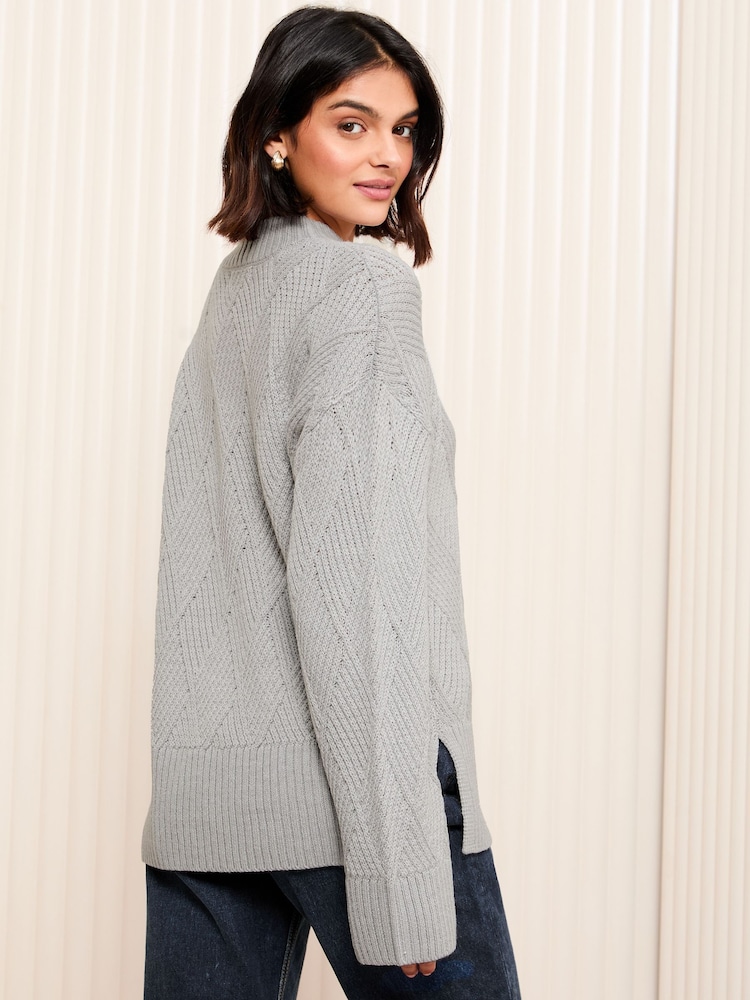 Friends Like These Grey Diamond Cable Jumper - Image 5 of 5