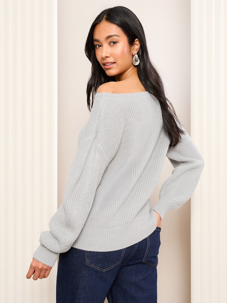 Friends Like These Grey Off The Shoulder Jumper - Image 4 of 5