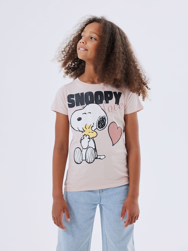 Name It Pink Girls 100% Cotton Boxy Snoopy T-Shirt - Image 1 of 4