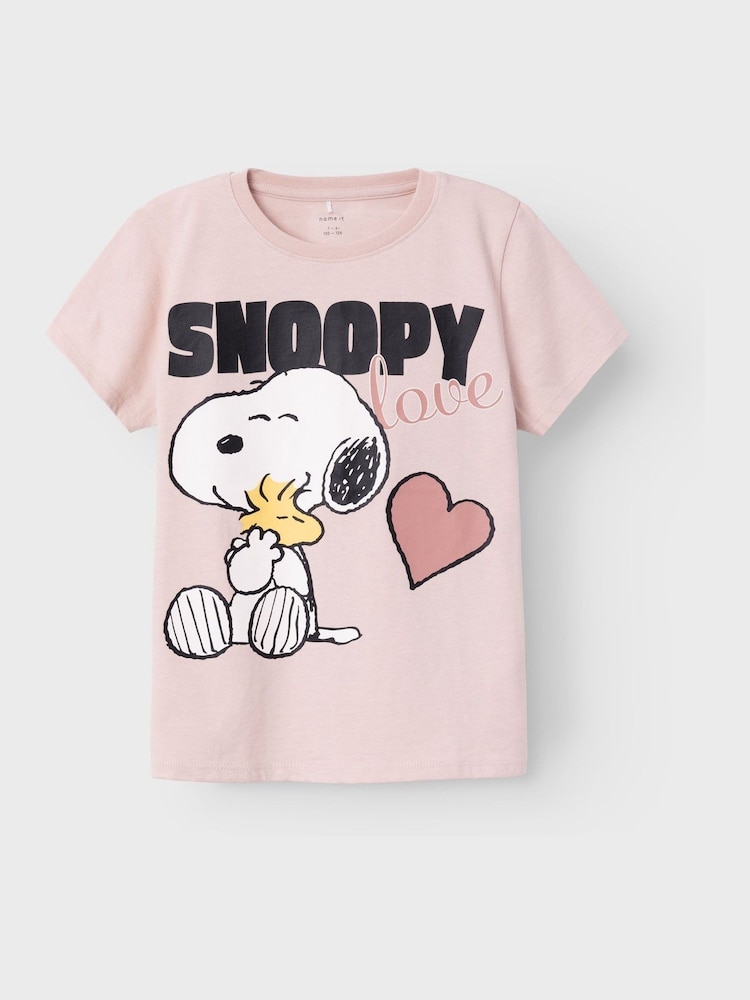 Name It Pink Girls 100% Cotton Boxy Snoopy T-Shirt - Image 2 of 4 Name It Pink Girls 100% Cotton Boxy Snoopy T-Shirt - Image 2 of 4