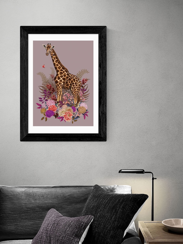 East End Prints Black Giraffe Floral Pink by Becca Who - Image 1 of 3