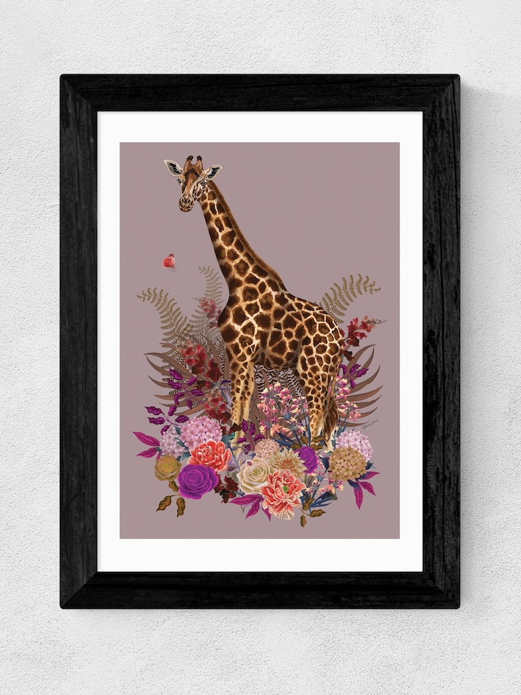 East End Prints Black Giraffe Floral Pink by Becca Who - Image 2 of 3