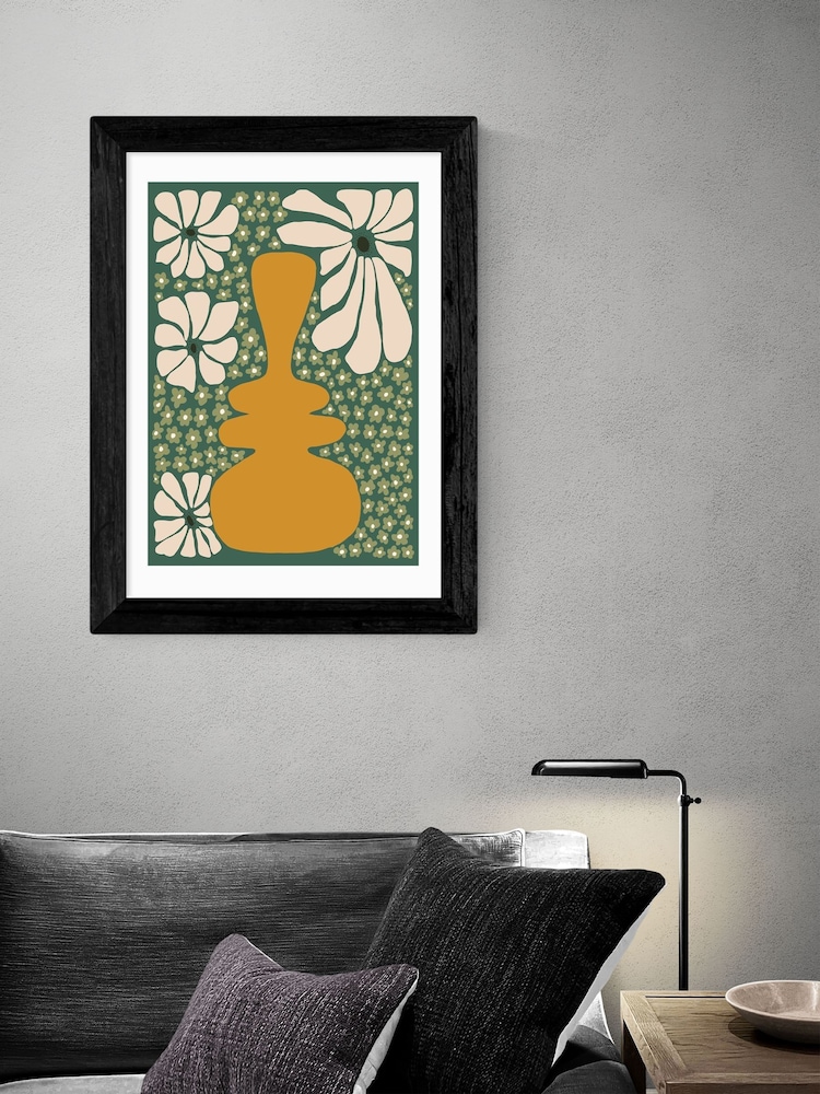 East End Prints Black Happy Retro Flower Vase II by Miho Art Studio - Image 1 of 3