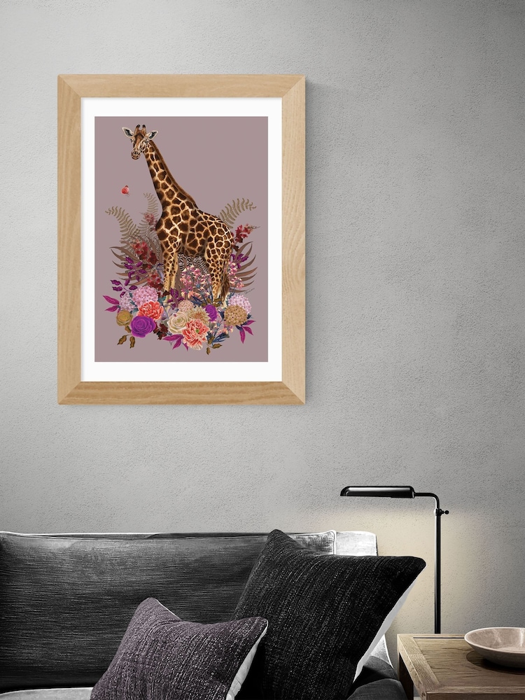 East End Prints Oak Giraffe Floral Pink by Becca Who - Image 1 of 3
