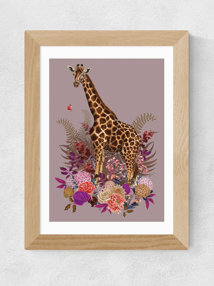 East End Prints Oak Giraffe Floral Pink by Becca Who - Image 2 of 3