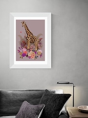 East End Prints White Giraffe Floral Pink Wall Art by Becca Who - Image 1 of 3