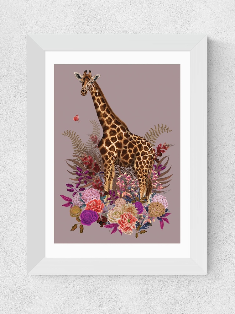 East End Prints White Giraffe Floral Pink Wall Art by Becca Who - Image 2 of 3