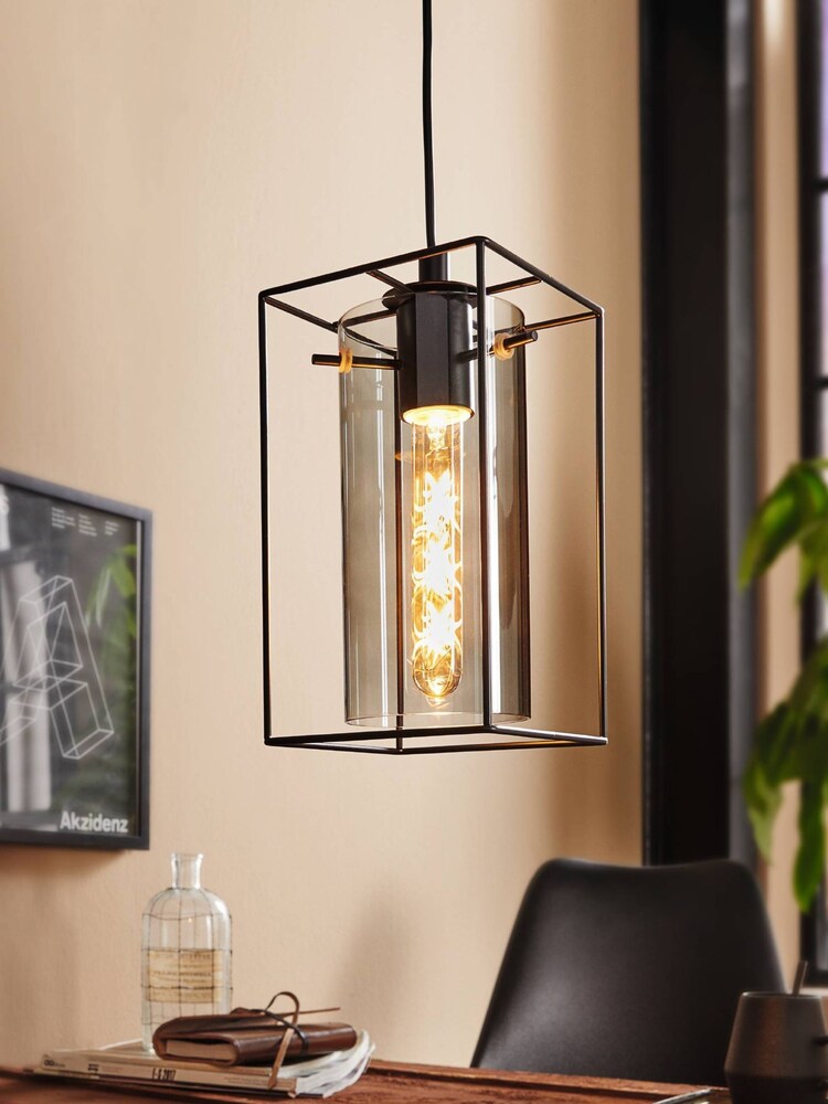 Eglo Black Loncino Glass Ceiling Light Pendant - Image 1 of 4