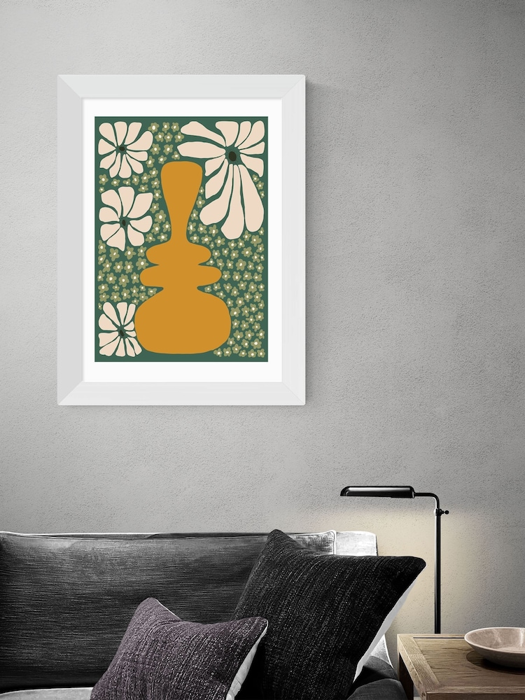 East End Prints White Happy Retro Flower Vase II by Miho Art Studio - Image 1 of 3