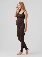 Mamalicious Brown Seamless Maternity Top and Leggings Set - Image 1 of 9