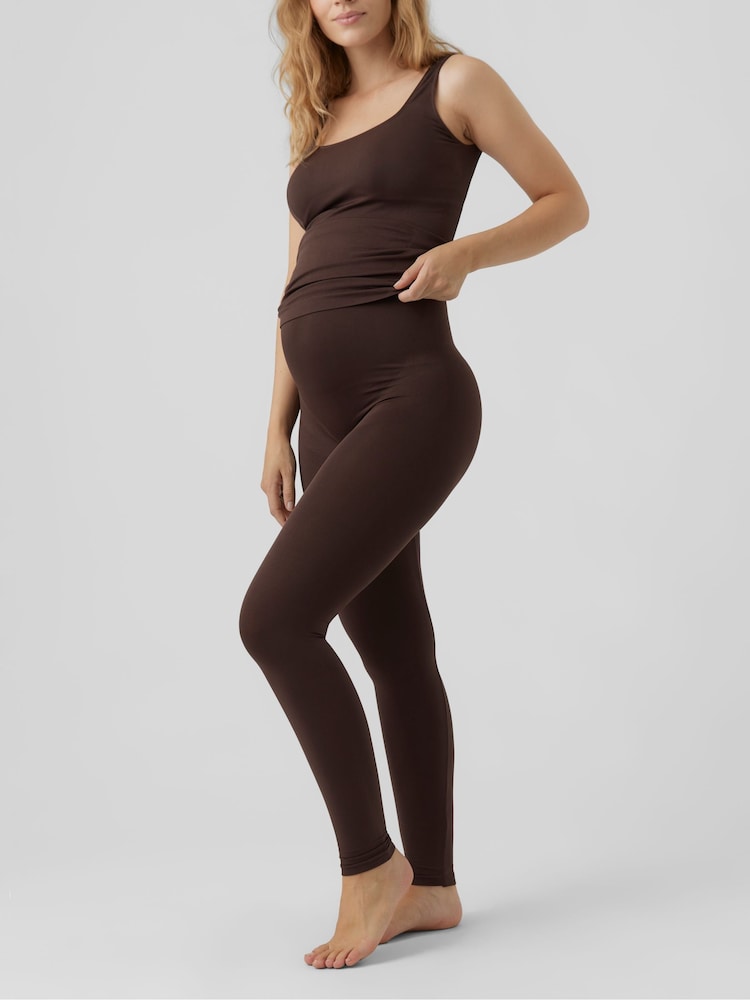 Mamalicious Brown Seamless Maternity Top and Leggings Set - Image 2 of 9
