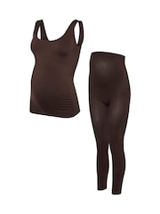 Mamalicious Brown Seamless Maternity Top and Leggings Set - Image 5 of 9