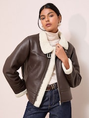 Friends Like These Brown Aviator Jacket With Borg Lining - Image 1 of 5