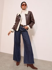 Friends Like These Brown Aviator Jacket With Borg Lining - Image 2 of 5