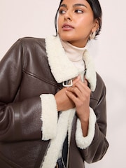 Friends Like These Brown Aviator Jacket With Borg Lining - Image 3 of 5