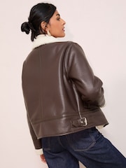 Friends Like These Brown Aviator Jacket With Borg Lining - Image 4 of 5