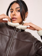 Friends Like These Brown Aviator Jacket With Borg Lining - Image 5 of 5