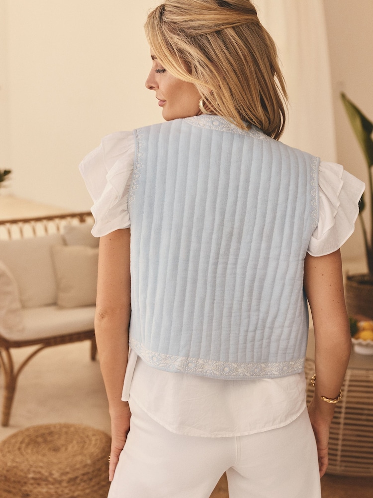 Friends Like These Blue Embroidered 100% Cotton Waistcoat - Image 4 of 4 Friends Like These Blue Embroidered 100% Cotton Waistcoat - Image 4 of 4