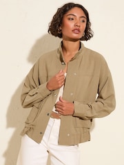 Friends Like These Khaki Green Funnel Neck Utility Jacket - Image 1 of 5