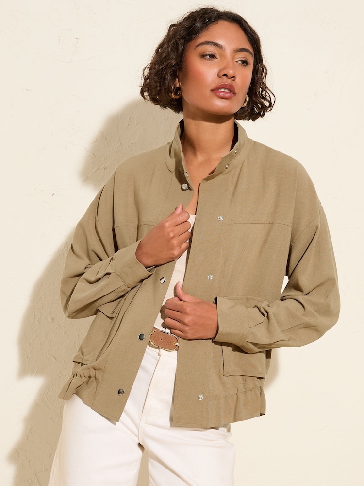 Friends Like These Khaki Green Funnel Neck Utility Jacket - Image 1 of 5