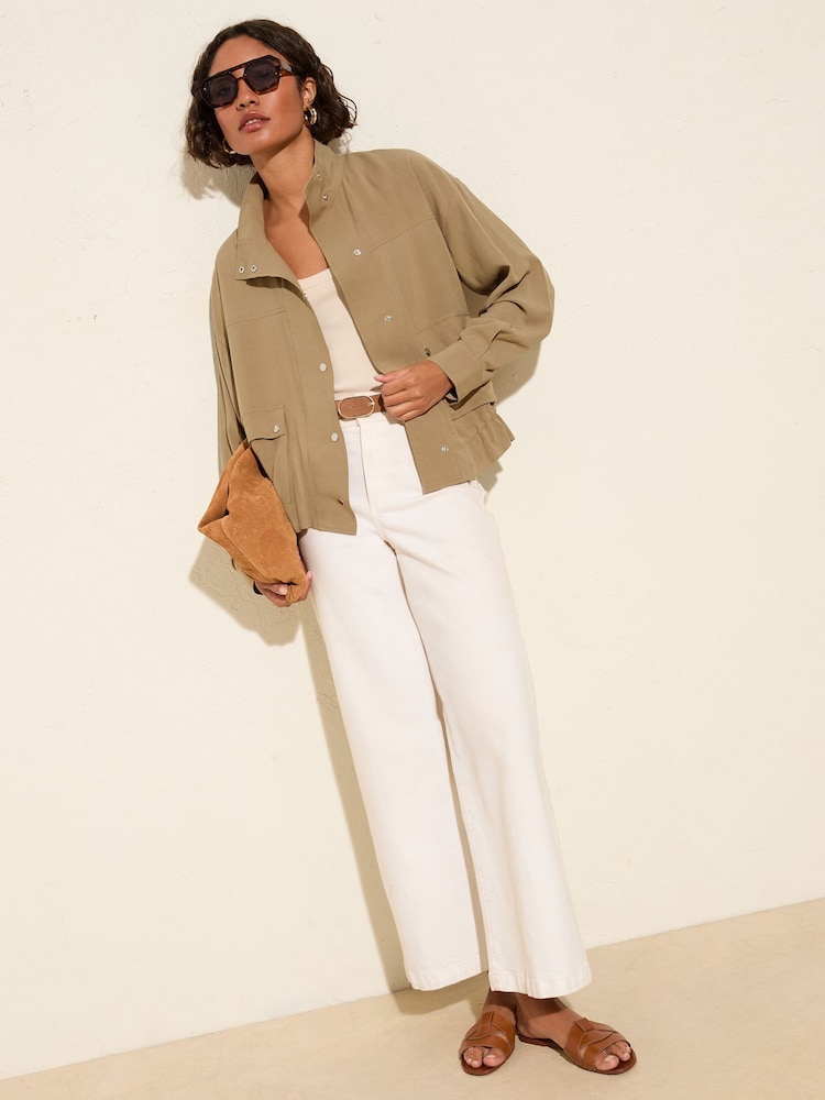 Friends Like These Khaki Green Funnel Neck Utility Jacket - Image 2 of 5 Friends Like These Khaki Green Funnel Neck Utility Jacket - Image 2 of 5