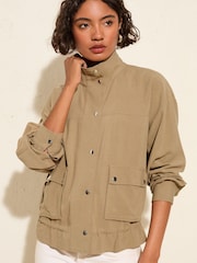 Friends Like These Khaki Green Funnel Neck Utility Jacket - Image 3 of 5