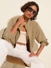 Friends Like These Khaki Green Funnel Neck Utility Jacket - Image 4 of 5