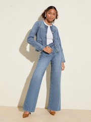 Friends Like These Blue 100% Cotton Denim Collarless Jacket - Image 1 of 5