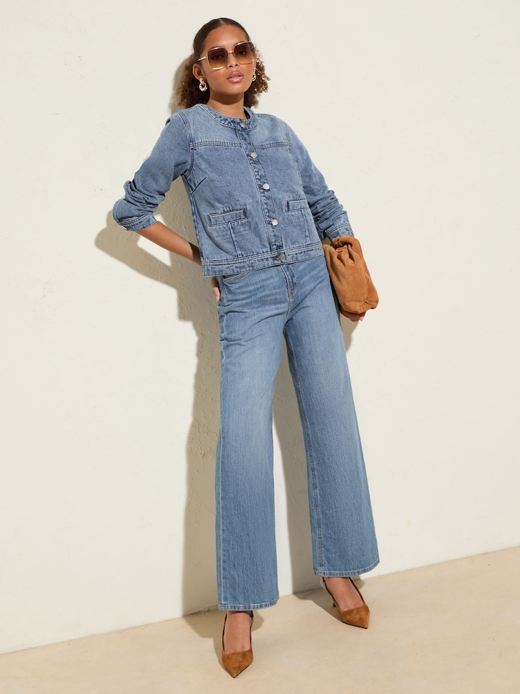 Friends Like These Blue 100% Cotton Denim Collarless Jacket - Image 2 of 5